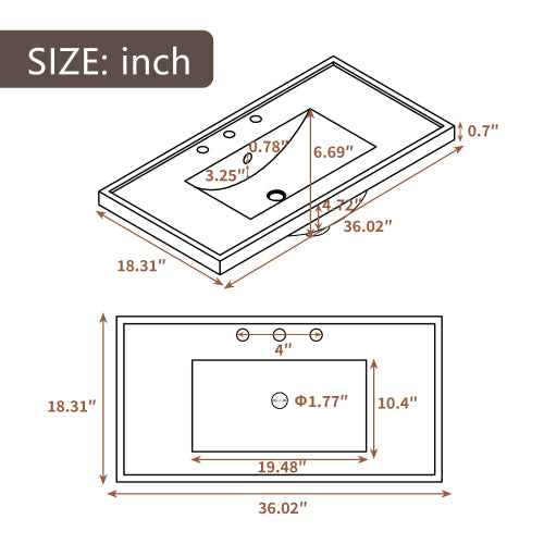 36  Bathroom Vanity With Sink Combo, Gray Bathroom Cabinet With Drawers, Solid Frame And MDF Board