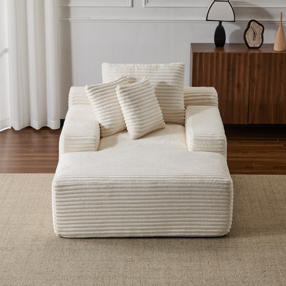 Überdimensionierter Chaiselongue-Sessel Gemütliches Wolken-Sofa, Modern mit Plüsch-Cord-Stoff Bezogenes Schlafsofa-Tagbett mit 3 Dekokissen und breiter Armlehne für das Wohnzimmer, Keine Montage erforderlich, Weiß