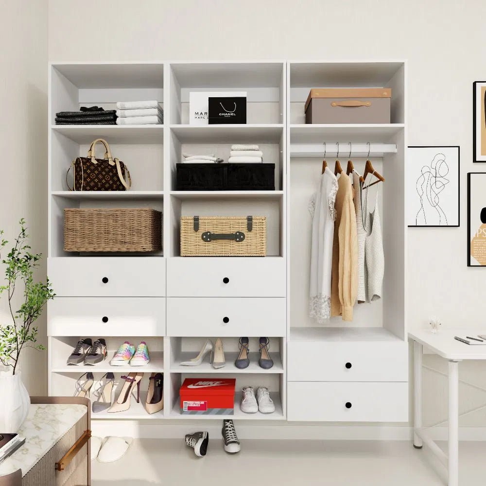 Livelylodge Modulares Kleiderschrank - Freistehender Weißer Schrank mit Geräumigen Stauraumregalen und Kleiderstangen 70,86"B x 16,04"T x 70,86"H