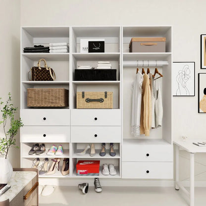 Livelylodge Modulares Kleiderschrank - Freistehender Weißer Schrank mit Geräumigen Stauraumregalen und Kleiderstangen 70,86"B x 16,04"T x 70,86"H