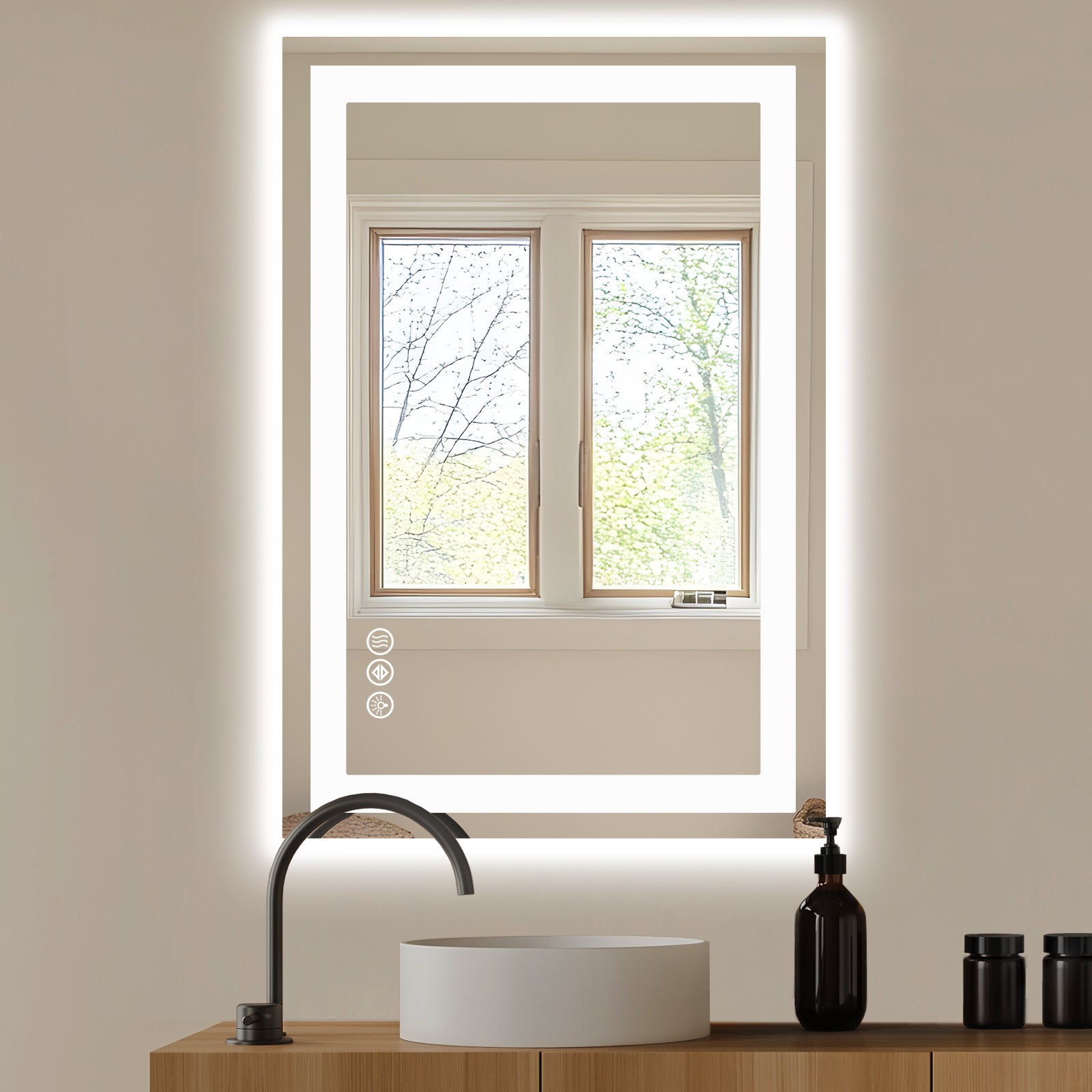 LED Anti-Fog Bathroom Mirror 28x36 Three Modes