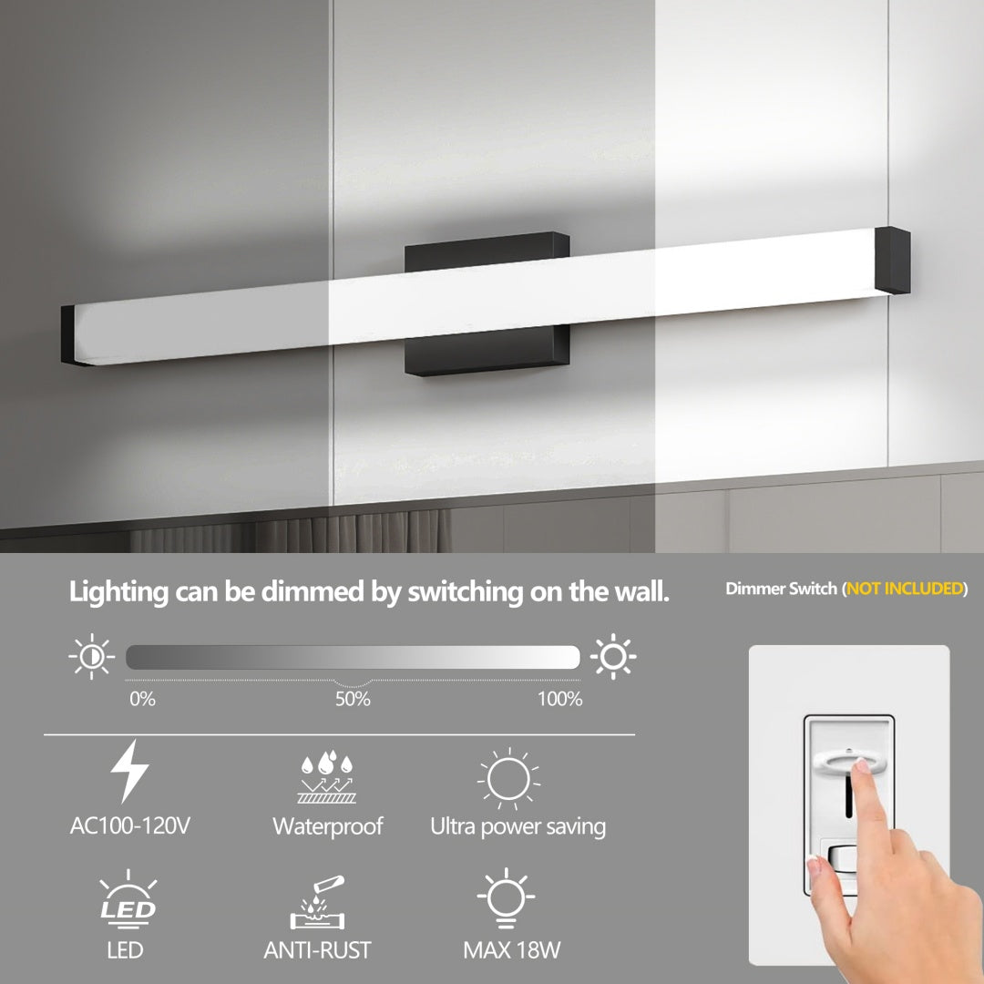 Badezimmer-Waschbeckenleuchte Schwarz - 33 Zoll moderne Waschbeckenleuchten für Badezimmer - 18W LED Badeleuchten über dem Spiegel Kühles Weißlicht 6000K