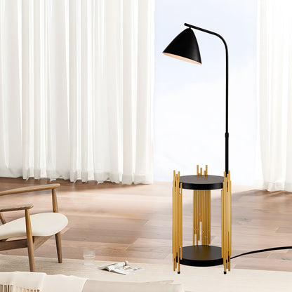 Luxus-Regal Stehlampe für das Wohnzimmer mit Metall-Lampenschirm, hohe Stehlampe im industriellen Stil für Lesen im Schlafzimmer, Büro E26 Ohne mitgelieferte Glühbirne - Mattgold Mattschwarz