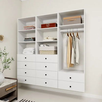 Livelylodge Modulares Kleiderschrank - Freistehender Weißer Schrank mit Geräumigen Stauraumregalen und Kleiderstangen 70,86"B x 16,04"T x 70,86"H
