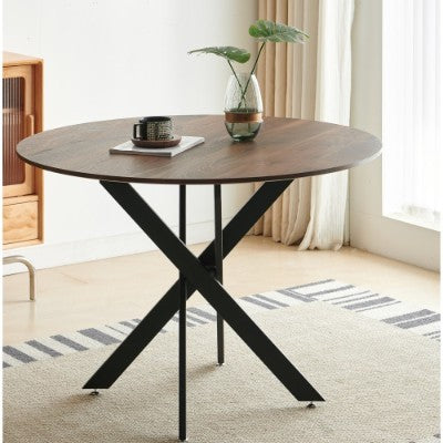 42.1 Schwarz und Holzfarbe Tisch Mittelalterlicher Esstisch für 4-6 Personen mit runder MDF-Tischplatte, Sockelfuß-Esstisch, Beistelltisch Freizeits-Kaffeetisch, Kreuzbein