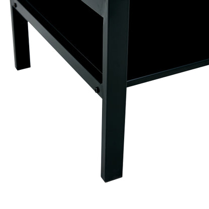 Glas-Hebetisch-Couchtisch, Modernes Einfaches 2-Lagiges Temperglas-Couchtisch für das Wohnzimmer, Schwarz