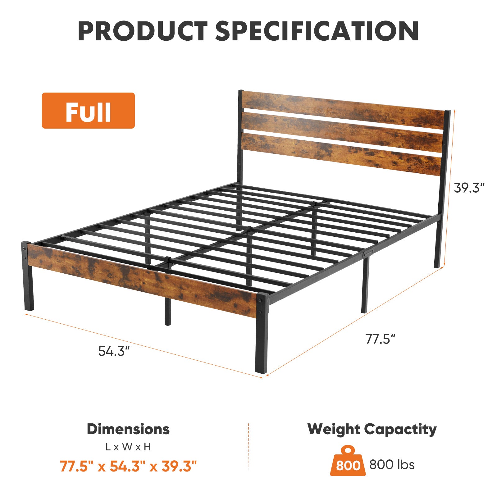 Black Metal Platform Bed Queen Under-Bed Storage