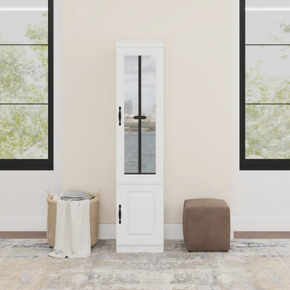 Livelylodge Schlanker Weißer Stauraum-Schrank mit Glastür – Platzsparender Hoher Organisator mit Metallgriffen, Ideal für Kleine Räume oder Schlafzimmernutzung
