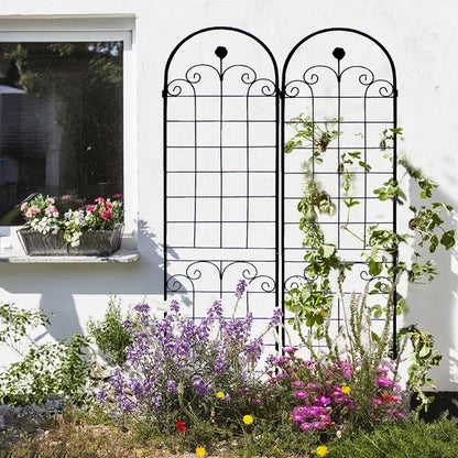 2er-Set Metall-Gartenspaliere für Kletterpflanzen im Freien 86,7'' x 19,7'' Rostfreie Pflanzenstütze Rosen-Spaliere Netz Spalier Schwarz