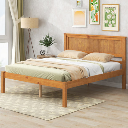 Bettgestell mit Kopfteil, Holzlamellenunterstützung, Kein Lattenrost erforderlich, Doppelbett, Eiche