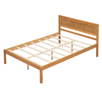 Bettgestell mit Kopfteil, Holzlamellenunterstützung, Kein Lattenrost erforderlich, Doppelbett, Eiche