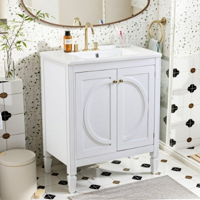 Vintage White Bathroom Vanity with Ceramic Sink