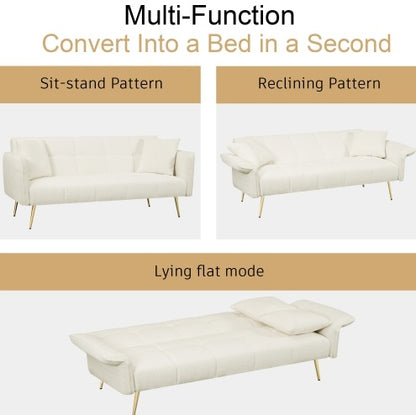 70.1 Futon-Sofabett, Umwandelbares Doppelsofabett mit Klappbaren Armlehnen für Wohnzimmer und kleine Räume