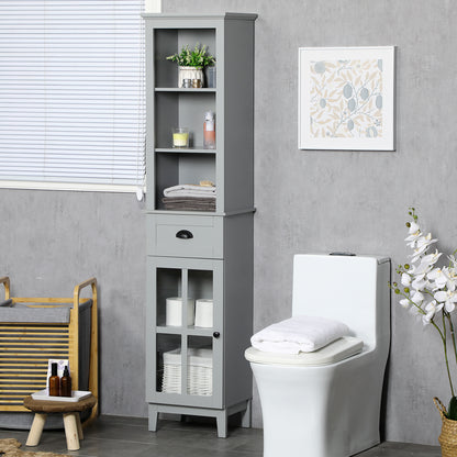 Schlanker Badezimmerschrank mit Tür und Regalen als Turm