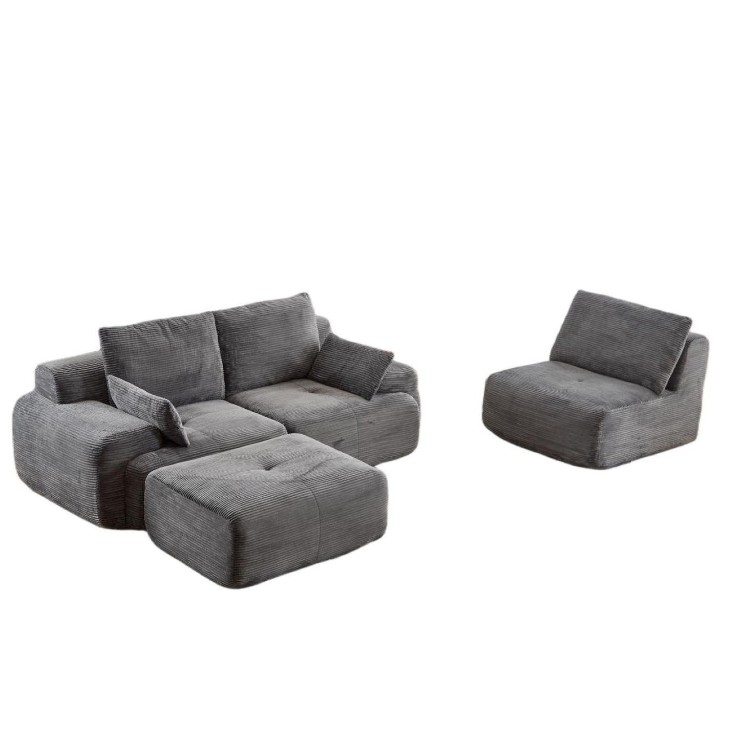 Moderne Kompressions-Matratzen-Sofa, Große Ecksofas für das Wohnzimmer, Haustierfreundliches Wolkenmodulares Ecksofa, Kordstoff, Extra Tiefes Zweiersofa, Keine Montage erforderlich, GRAU