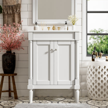 24-Zoll Badezimmer-Waschständer mit Waschbecken, zweistufiger moderner Badezimmerschrank, Waschständer mit einem Waschbecken, große Stauraumregale