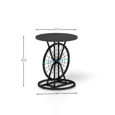 2-teiliges Vintage-Industrial-Radfahrer-Design-Seitentisch, runder Akzenttisch mit Metallrahmen, rustikaler Couchtisch für Wohnzimmer, Schlafzimmer und Büro