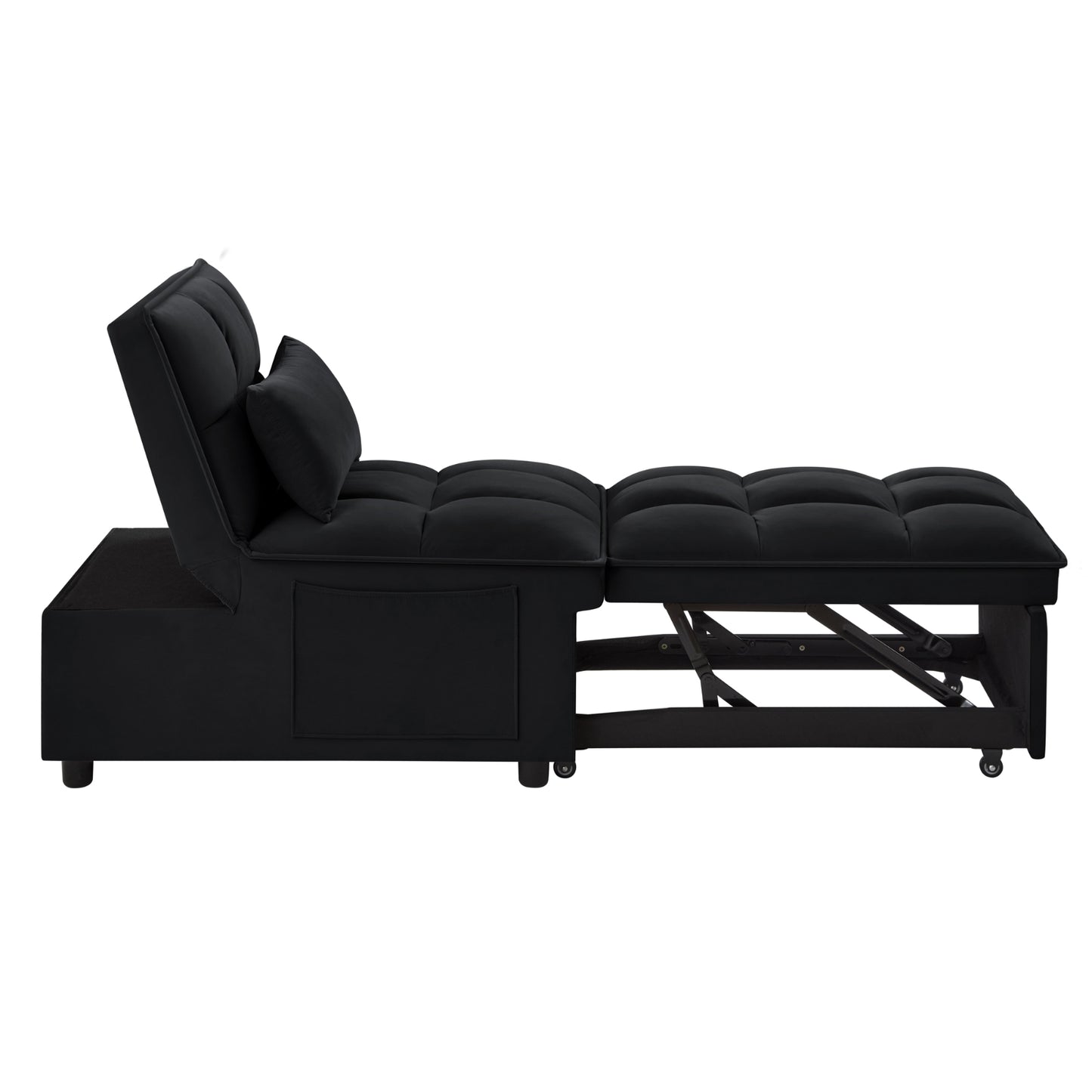 4-in-1 Multifunktions-Einzelsofa-Bett mit Stauraumtaschen, Gepolstertes Einzel-Auszug-Sofa-Bett mit verstellbarer