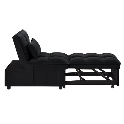 4-in-1 Multifunktions-Einzelsofa-Bett mit Stauraumtaschen, Gepolstertes Einzel-Auszug-Sofa-Bett mit verstellbarer