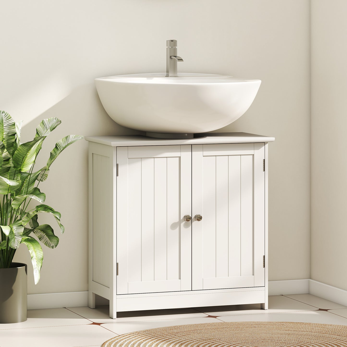 Unterwaschbecken-Badregal, Sockel-Waschbecken-Schrank mit 2 Türen, Regal und U-Form, Weiß