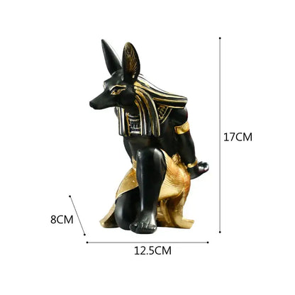 Egyptian black and gold cat god wine rack featuring anubis statue with detailed hieroglyphic collar for dining room decor