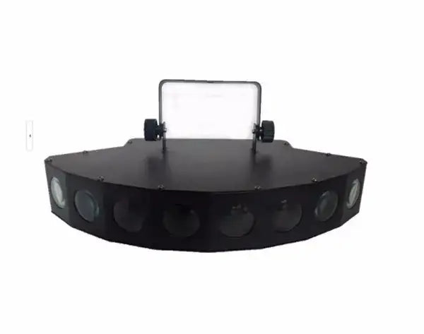Black octagonal eight eyes led stage light fixture with eight circular lenses and rectangular mounting bracket for party use