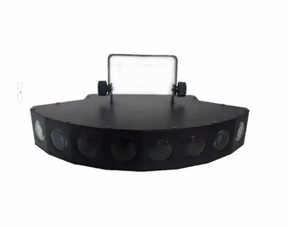 Black octagonal eight eyes led stage light fixture with eight circular lenses and rectangular mounting bracket for party use