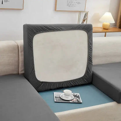 Elastic gray stretch sofa seat cushion cover with white central panel made of elastic material for living room protection