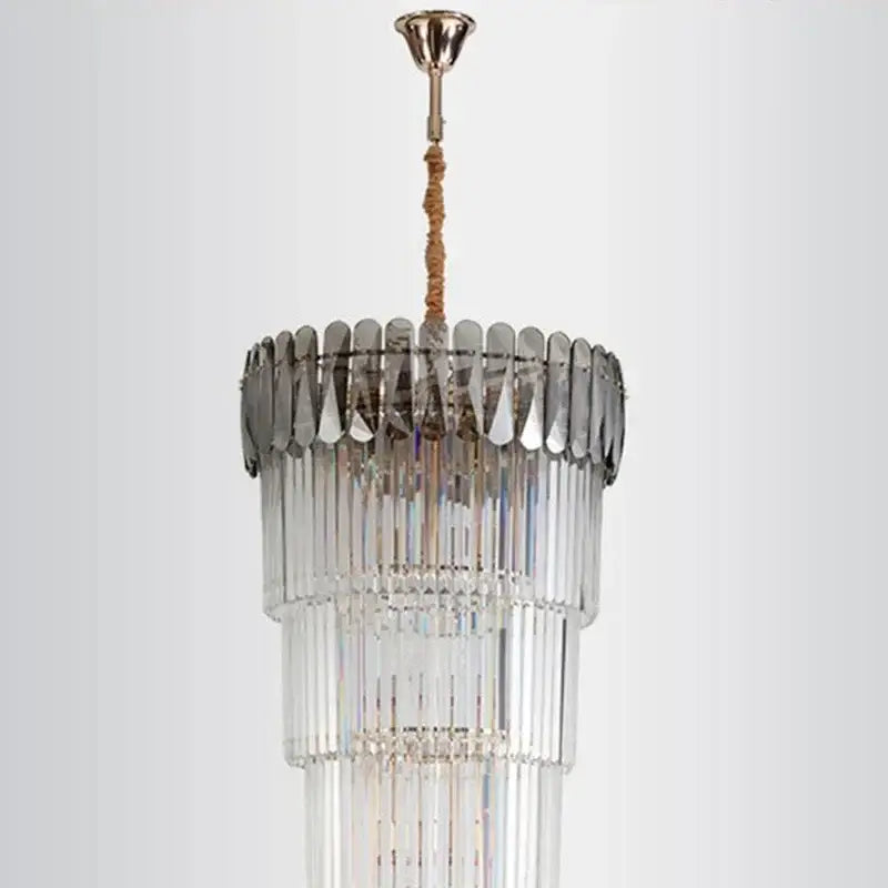 Elegant amber and clear crystal led pendant chandelier dining room decorbites crystal led with brass finish and faceted rods