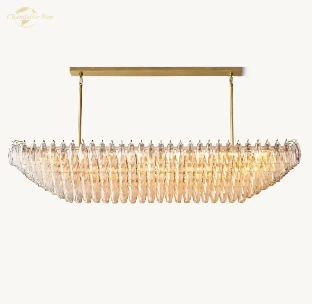 Elegant amber clear glass tiered chandelier with gold-toned rectangular frame and cascading faceted crystals for dining room decorbites clear glass