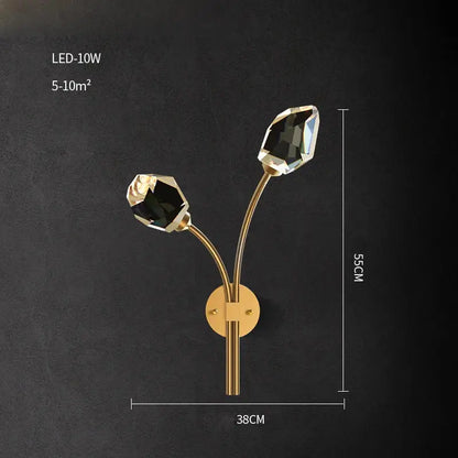 Elegant black and gold wall sconce with two faceted crystal stone bulbs by decorbites for bedroom wall lamp decor