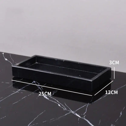 Black rectangular afralia marble tray with glossy finish and subtle marbled texture for elegant bedroom decor