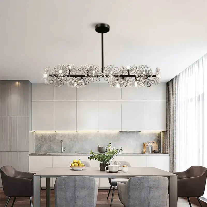 Elegant black dandelion flower chandelier led with metal and crystal flower fixtures for living room decorbites dandelion flower