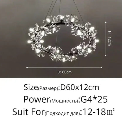Elegant black dandelion flower chandelier led with black metal frame and crystal flowers for living room decorbites decor