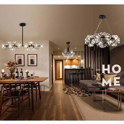Elegant black metal dandelion flower chandelier with sparkling crystal fixtures for living room decorbites dandelion flower