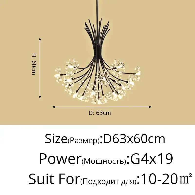 Elegant black dandelion flower chandelier led with crystal clusters and 19 g4 bulbs perfect for living room decorbites accents