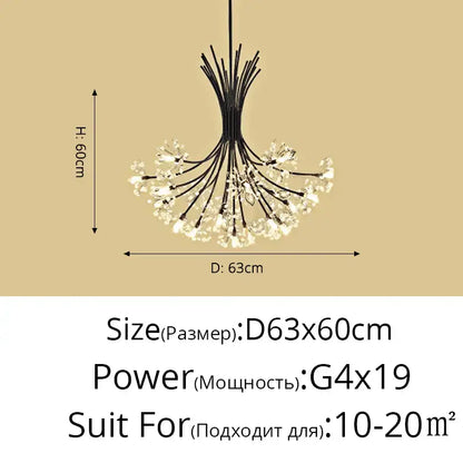 Elegant black dandelion flower chandelier led with crystal clusters and 19 g4 bulbs perfect for living room decorbites accents