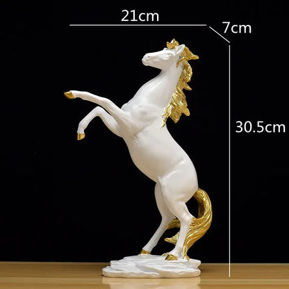 Elegant white and gold resin golden horse animal sculpture with detailed mane and hooves for living room decorbites decor