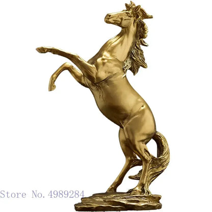 Elegant black and white golden horse animal sculpture with detailed mane on rocky base for living room decorbites golden horse
