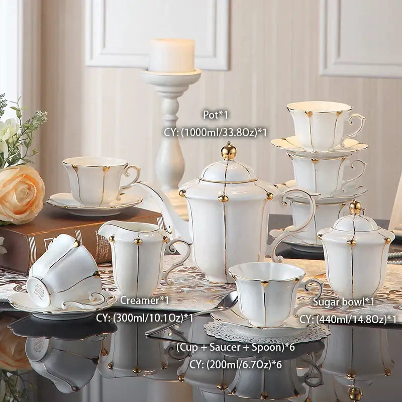Elegant bone china tea set in white with delicate gold trim and ornate detailing for dining room decorbites elegant bone