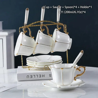 Elegant bone china tea set with gold trim featuring white porcelain teacups and matching saucers by decorbites elegant bone