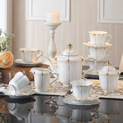 Elegant bone china tea set with gold trim in white porcelain featuring ornate detailing for dining room decorbites elegant bone