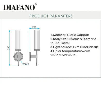Diafano wall sconce with tall slender copper body and black glass tube featuring vertical ridges for elegant decorbites copper wall lighting