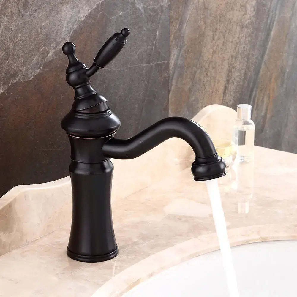 Elegant black matte basin faucet with single-handle and curved spout for decorbites brushed nickel bathroom mixer