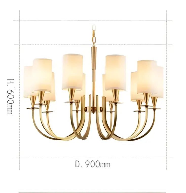 Elegant copper chandelier lights featuring a gold-toned frame with ten frosted fabric shades by decorbites copper chandelier