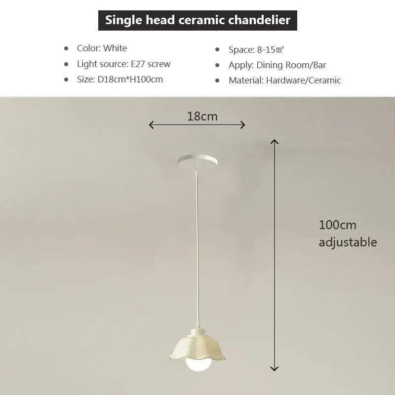 White single-head ceramic decorbites elegant cream led chandelier with adjustable 100cm hanging length for dining room