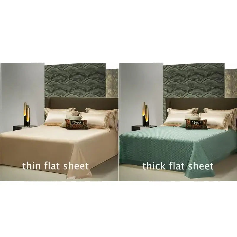 Beige and teal flat sheets with subtle textured weave in elegant cream and teal decorbites 1200tc egyptian cotton bedding set