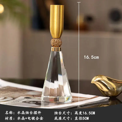 Elegant crystal and gold candle holder set with 16.5cm crystal holder featuring gold-plated top and beaded accent for dining room decor