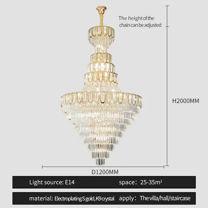 Elegant crystal chandelier with gold electroplated frame and clear k9 crystals for villa or hall decorbites elegant crystal