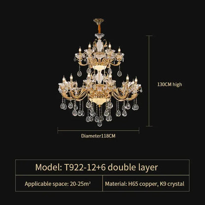 Elegant crystal chandelier gold tiered light with copper arms and k9 crystal droplets for living room decorbites elegant
